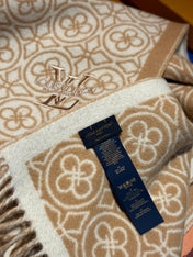 FLOWER MONOGRAM SCARF 180 CM IN TORTILLA BROWN MIX WHITE CASHMERE 388304