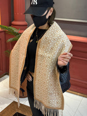 FLOWER MONOGRAM SCARF 180 CM IN TORTILLA BROWN MIX WHITE CASHMERE 388304