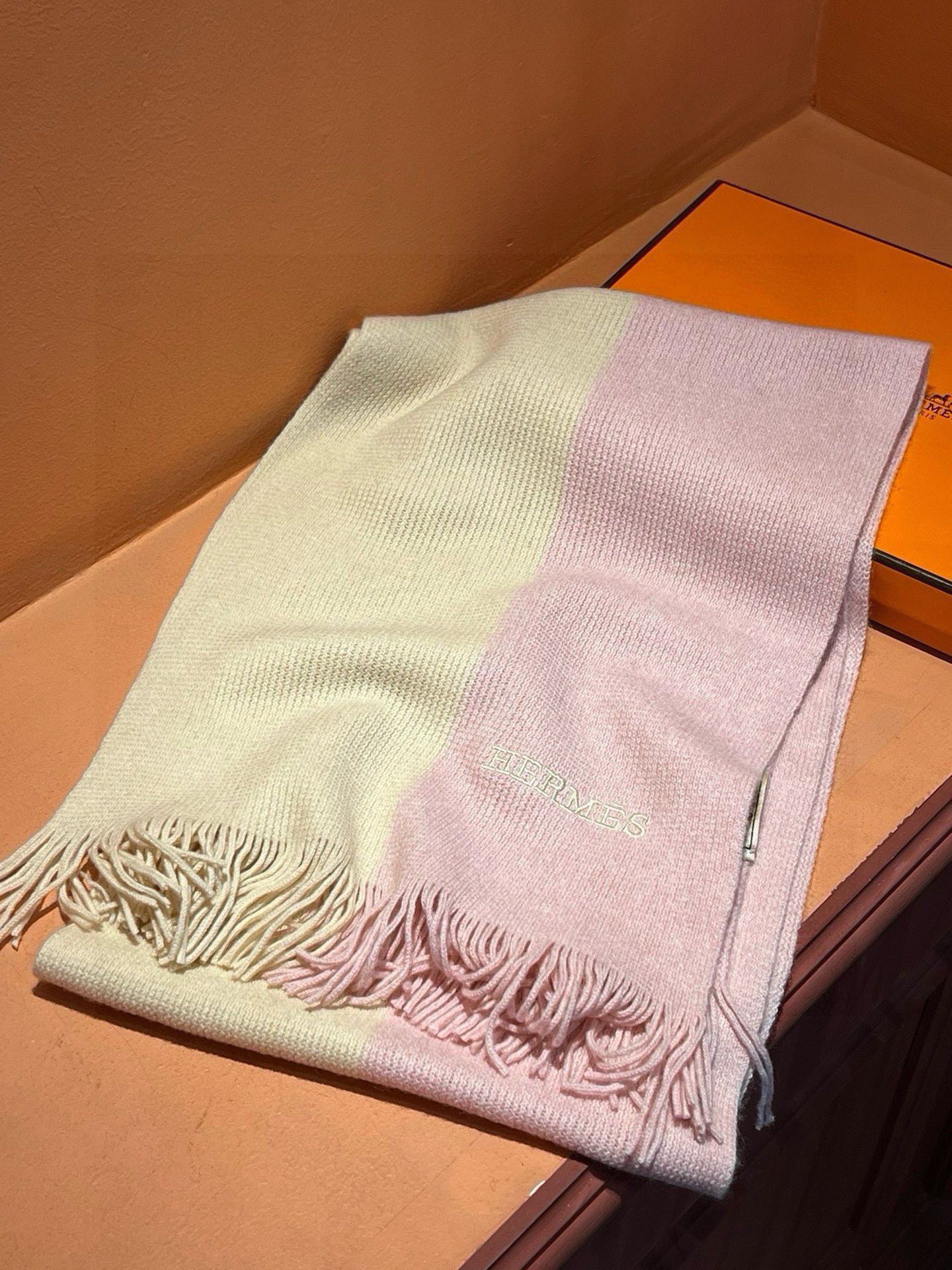 HIGH-END SCARF 180 IN LIGHT PINK MIX BEIGE CASHMERE