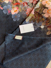 SCARF 200 CM IN BLACK CASHMERE WITH COLORFUL FLOWER 405252