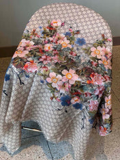 SCARF 200 CM IN MEDIUM BROWN CASHMERE WITH COLORFUL FLOWER 405254