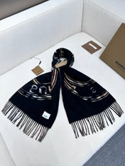 SCARF 180 CM IN BLACK AND TAN BROWN CASHMERE 407240