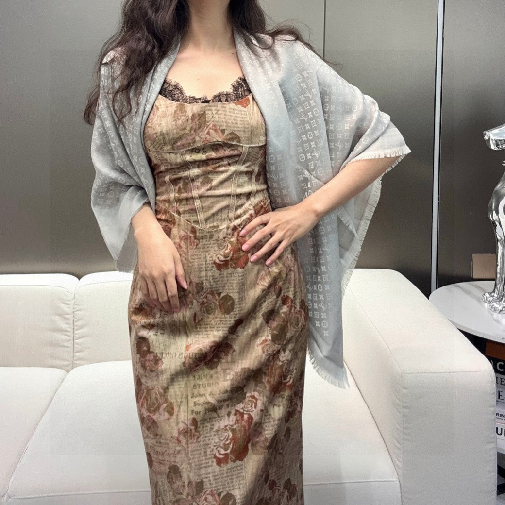 LV SCARF 120 CM IN WOOL MIX SILK 737300