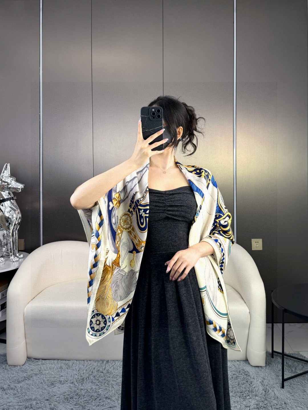 HERMES 25S SCARF 135 IN CASHMERE SILK 730649