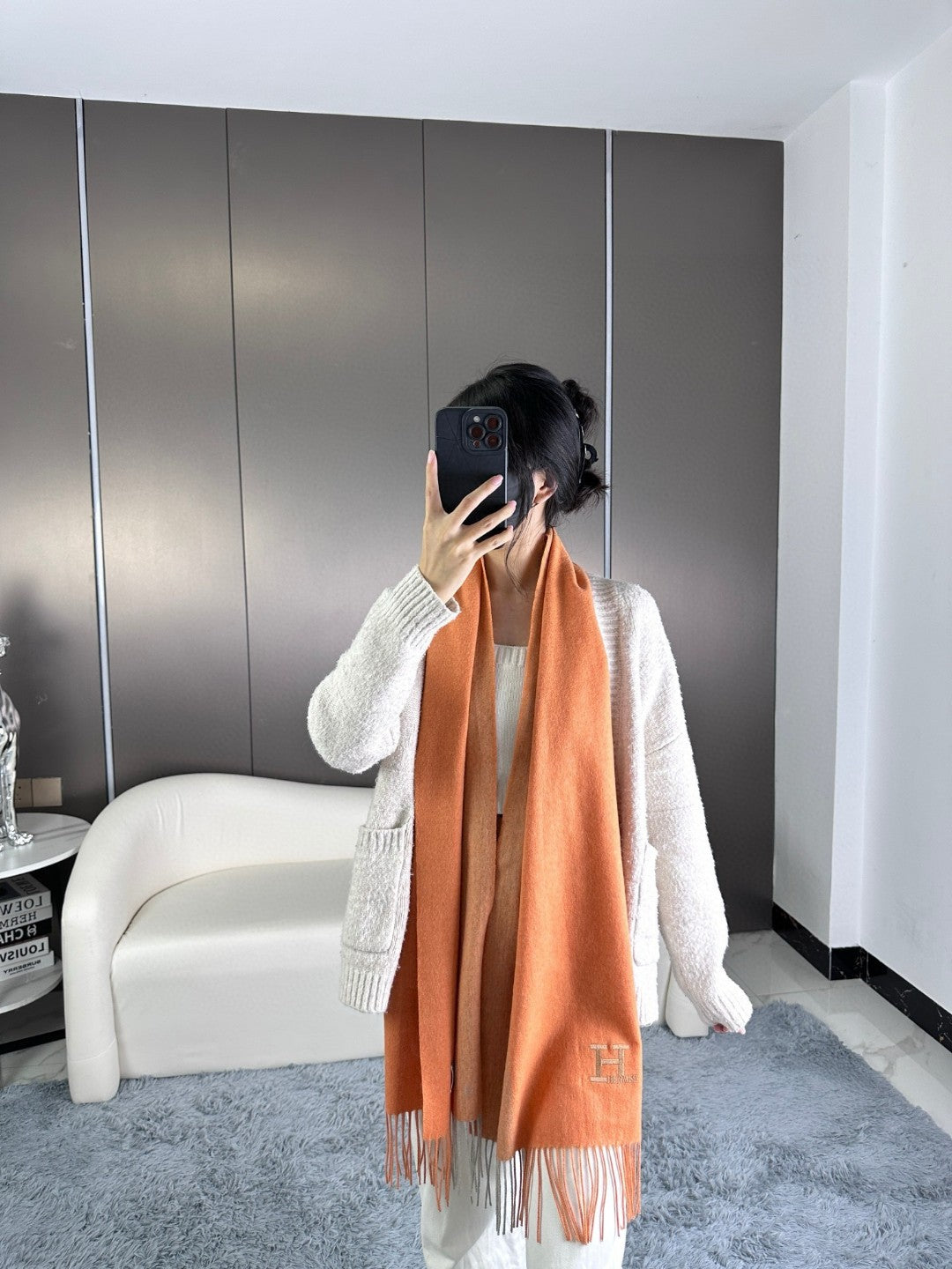 HERMES 26S LONG SCARF 190 IN CASHMERE 309792