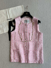 Chanel 25P Gilet Pink Cotton and Wool Tweed 235902