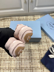 PRADA 26S LOW TOP SNEAKERS IN PINK NYLON AND SUEDE
