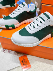 BOUNCING SNEAKER IN PALE GRAY SUEDE AND GREEN FOREST KNIT