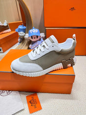 BOUNCING SNEAKER IN PALE GRAY SUEDE AND WOOD BROWN KNIT
