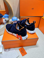 DEPART SLIP-ON SNEAKER IN NAVY BLUE KNIT AND CALFSKIN