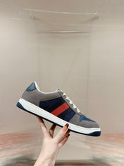 GUCCI 26S SCREENER SNEAKER IN GREY AND BLUE LEATHER
