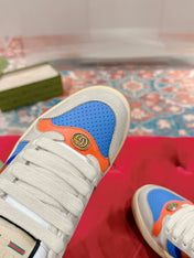 GUCCI 26S SCREENER SNEAKER IN LIGHT BEIGE MIX BLUE LEATHER