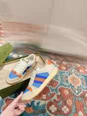 GUCCI 26S SCREENER SNEAKER IN LIGHT BEIGE MIX BLUE LEATHER