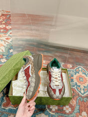 GG RHYTON TRAINER LIGHT GRAY AND SCARLET CALFSKIN