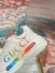 GG RHYTON TRAINER WHITE CALFSKIN WITH MULTI PATTERNS