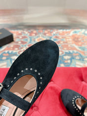 ALAIA MARY JANE IN BLACK SUEDE WITH SILVER HARDWARE