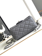 CC SMALL 17 FLAP BAG IN DARK GREY CALFSKIN