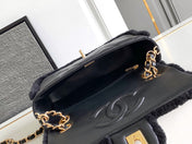 CHANEL 25S FLAP BAG 23.5 CM IN BLACK WOOL AND LAMBSKIN