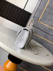 CHANEL 25S KELLY BAG 18 IN SILVER CAVIAR LEATHER WITH GOLD HARDWARE STYLE 2