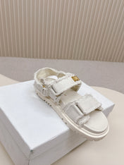 DIOR BACK-STRAP SANDALS 25S IN WHITE DENIM AND CALFSKIN WITH GOLD HARDWARE
