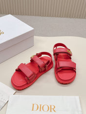DIOR BACK-STRAP SANDALS 25S IN STRAWBERRY PINK CALFSKIN WITH GOLD HARDWARE