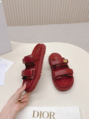 DIOR CLASSIC DOUBLE-STRAP SLIDES 25S IN DARK RED CALFSKIN