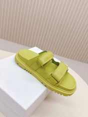 DIOR CLASSIC DOUBLE-STRAP SLIDES 25S IN OLIVE YELLOW CALFSKIN