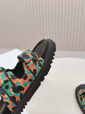 DIOR CLASSIC DOUBLE-STRAP SLIDES 25S IN MULTICOLOR FABRIC AND CALFSKIN