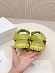 DIOR BACK-STRAP SANDALS 25S IN OLIVE YELLOW CALFSKIN WITH GOLD HARDWARE