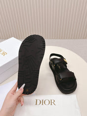 DIOR BACK-STRAP SANDALS 25S IN BLACK CALFSKIN WITH GOLD HARDWARE