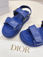 DIOR BACK-STRAP SANDALS 25S IN NAVY BLUE CALFSKIN WITH GOLD HARDWARE