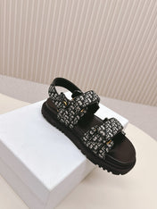 DIOR BACK-STRAP SANDALS 25S IN BLACK FABRIC AND CALFSKIN WITH GOLD HARDWARE