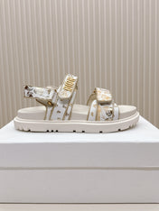DIOR BACK-STRAP SANDALS 25S IN CREAM WHITE AND GOLD CALFSKIN WITH BUTTERFLY MOTIF