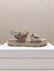 DIOR BACK-STRAP SANDALS 25S IN BEIGE CALFSKIN EMBROIDERED WITH PETITES FLEURS