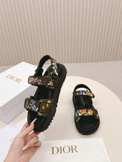 DIOR BACK-STRAP SANDALS 25S IN MOSS GREEN AND BLACK CALFSKIN EMBROIDERED WITH PETITES FLEURS