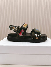DIOR BACK-STRAP SANDALS 25S IN BLACK CALFSKIN EMBROIDERED WITH PETITES FLEURS