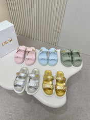 DIOR CLASSIC DOUBLE-STRAP SLIDES 25S IN GOLD CALFSKIN