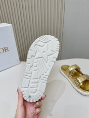 DIOR CLASSIC DOUBLE-STRAP SLIDES 25S IN GOLD CALFSKIN