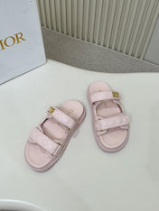 DIOR CLASSIC DOUBLE-STRAP SLIDES 25S IN PASTEL PINK CALFSKIN