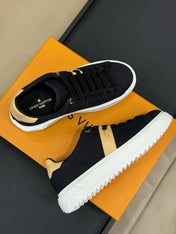 LV TIME OUT SNEAKER IN BLACK MIX MACAROON GOLD CANVAS