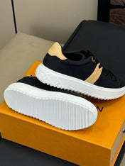 LV TIME OUT SNEAKER IN BLACK MIX MACAROON GOLD CANVAS