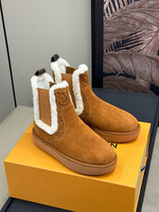 ASPEN CHELSEA ANKLE BOOTS IN BRONZE BROWN MONOGRAM-DEBOSSED SUEDE