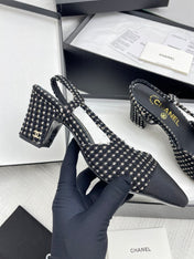 CC SLINGBACK 25S 65 MM IN BLACK TWEED AND FABRIC