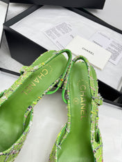 CC SLINGBACK 25S 65 MM IN GREEN FABRIC MIX TWEED