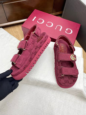 GG CLASSIC SANDALS 25S IN RED FABRIC WITH GOLD HARDWARE