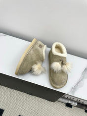 MIUMIU 26S ANKLE SHEARLING BOOTS IN TAUPE BEIGE SUEDE