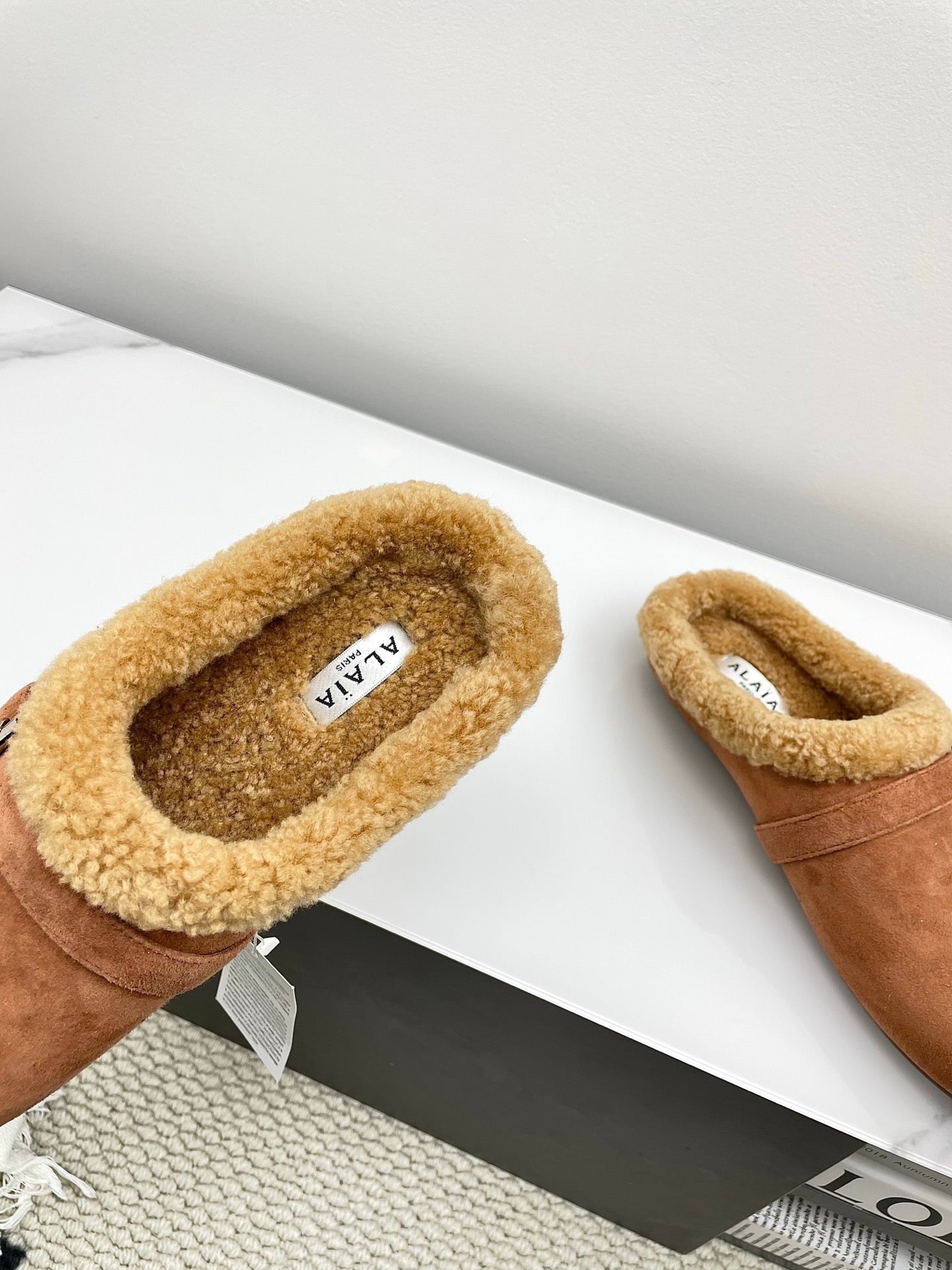 ALAIA 26S MULE IN BROWN SUEDE AND WOOL