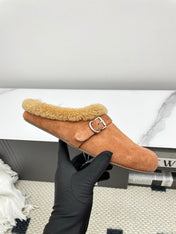 ALAIA 26S MULE IN BROWN SUEDE AND WOOL