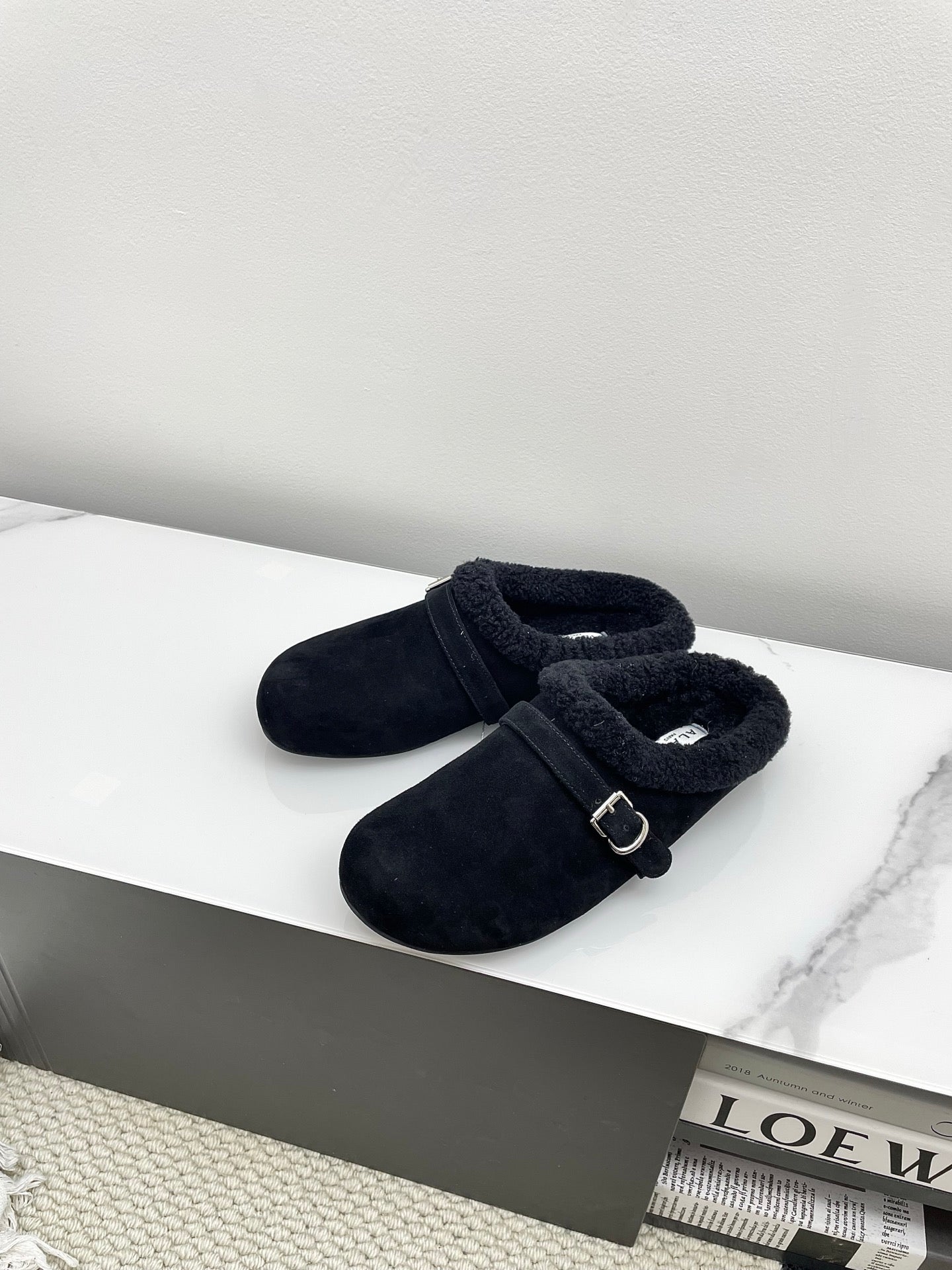 ALAIA 26S MULE IN BLACK SUEDE AND WOOL