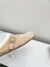ALAIA 26S MULE IN BEIGE SUEDE AND WOOL